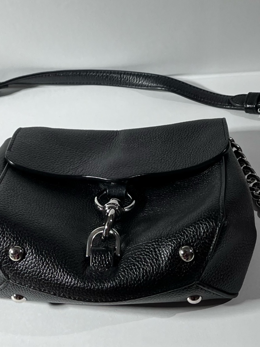 Rebecca Minkoff Black Leather Crossbody Bag with Silver Hardware